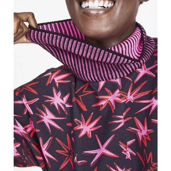 Tanya Taylor Charli Turtleneck Pow Print Ponte Black Multi Mini Dress Women's 8 - Picture 4 of 9